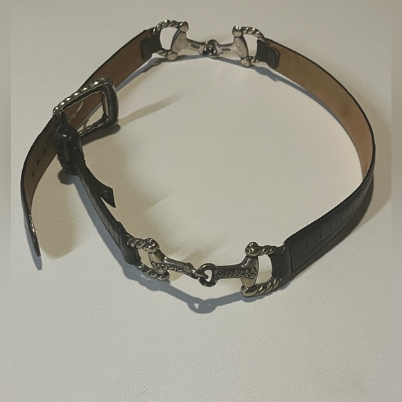 Vintage Brighton Black Leather Bit Belt Size M Silver Tone Style 22403 1996 - Picture 1 of 15